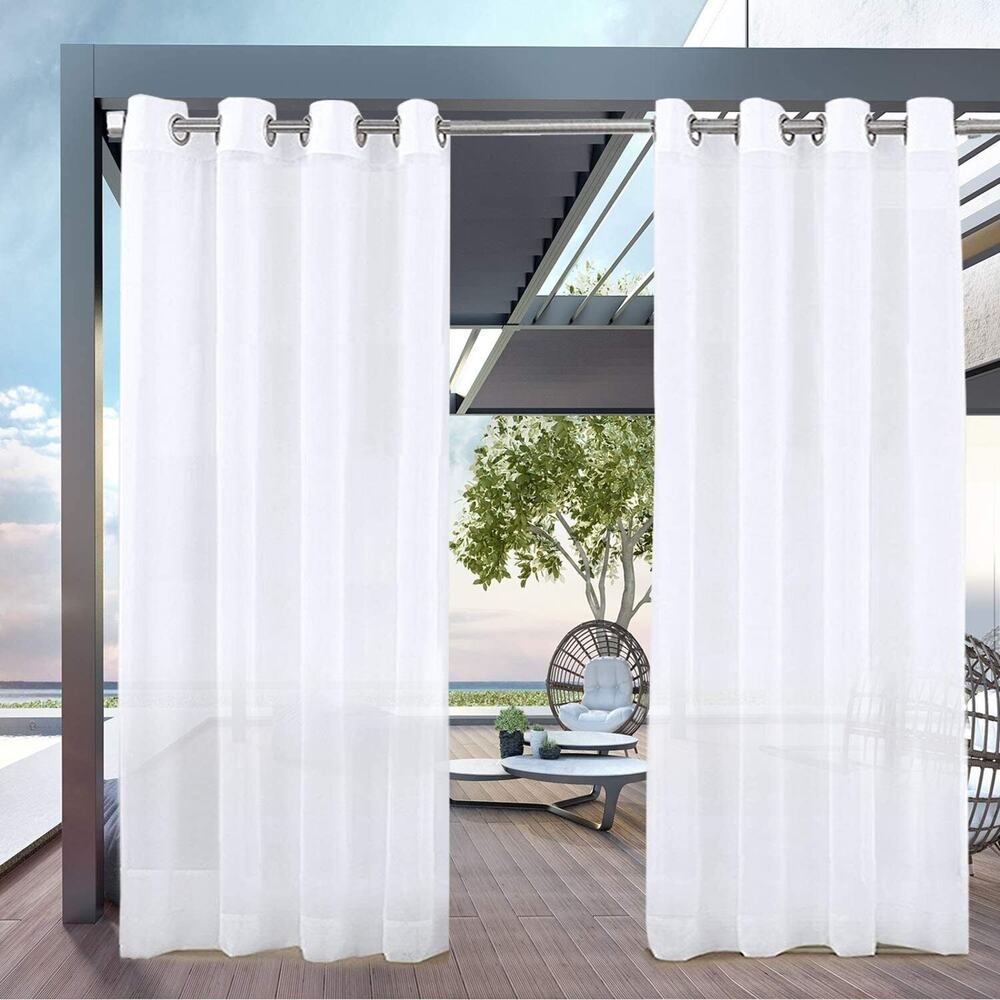 White Outdoor Curtain 1 Sheer Panel 54 x 108 For Patio Waterproof
